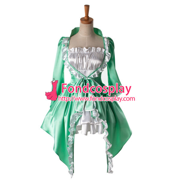 Beautiful Green And White Sweet Lolita Satin Dress Cosplay Costume Tailor-Made[G927]