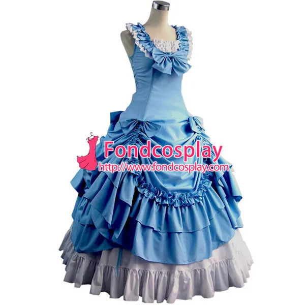 Gothic Lolita Punk Medieval Gown Light Blue And Black Ball Long Evening Dress Jacket Tailor-Made[CK1413]
