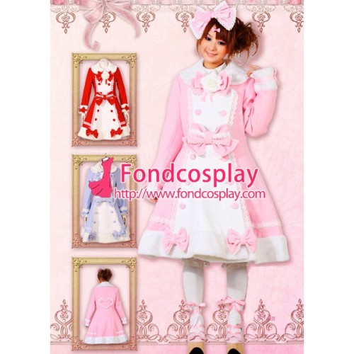 Gothic Lolita Punk Sweet Pink And White Wool Coat Jacket Bowknot Cosplay Costume Tailor-Made[CK1345]
