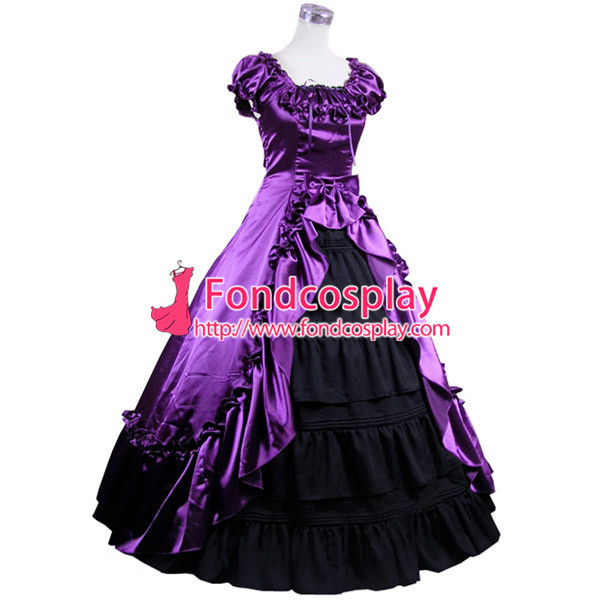 Gothic Lolita Punk Medieval Gown Grape And Black Ball Long Evening Dress Jacket Tailor-Made[CK1412]