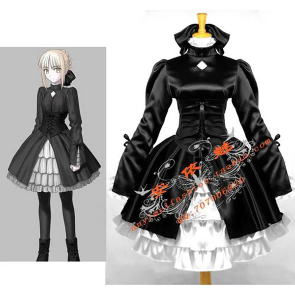 Fata Stay Night Saber Alternative Black Satin Dress Cosplay Costume Tailor-Made[CK710]