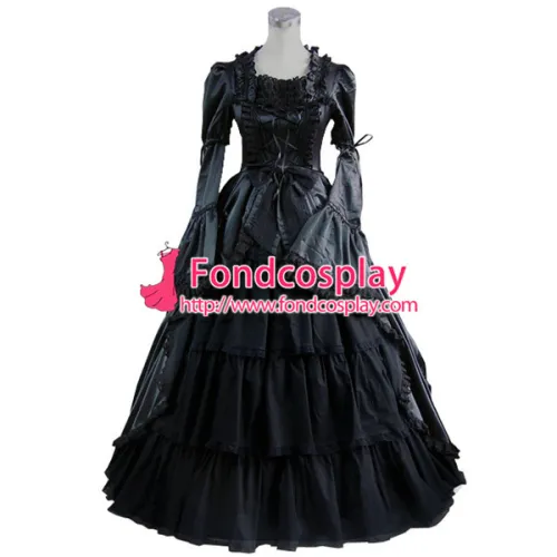 Gothic Lolita Punk Medieval Gown Black Ball Long Evening Dress Jacket Tailor-Made[CK1407]