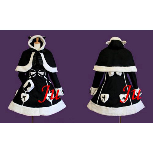 Gothic Lolita Punk Wool Black Coat Cape Dress Cosplay Costume Tailor-Made[CK583]