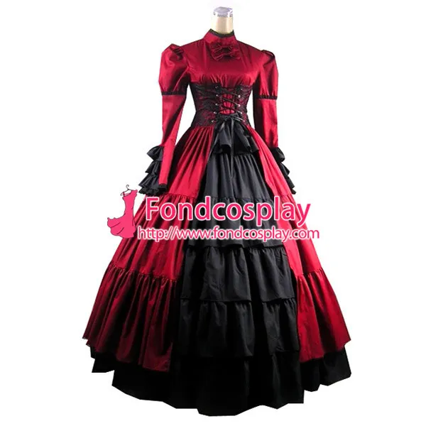 Gothic Lolita Punk Medieval Gown Red And Black Ball Long Evening Dress Jacket Tailor-Made[CK1372]