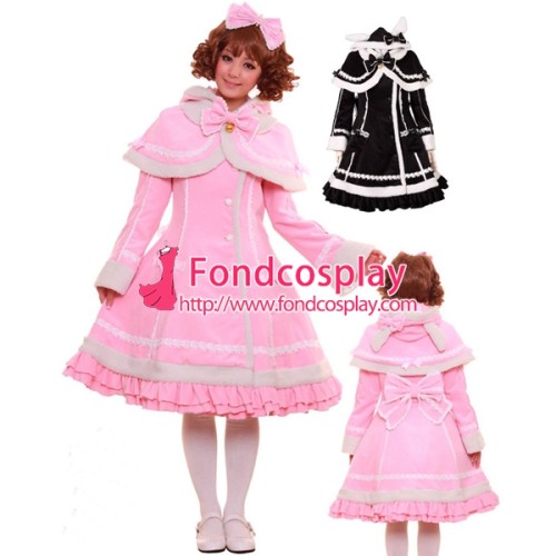Gothic Lolita Punk Sweet Pink Wool Coat Jacket With Cape Cosplay Costume Tailor-Made[CK1344]