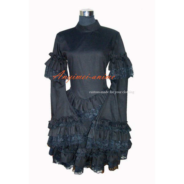 Gothic Lolita Punk Fashion Dress Black Cotton Dress And Cape Outfit Cosplay Costume Tailor-Made[CK131]