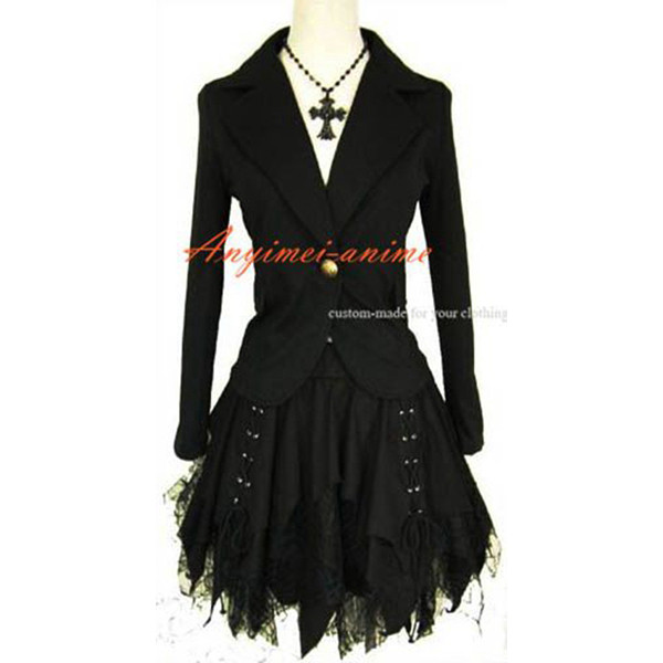 Gothic Lolita Punk Fashion Black Jacket Coat Dress Cosplay Costume Tailor-Made[CK1141]