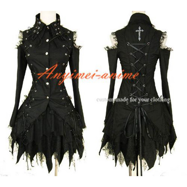 Gothic Lolita Punk Fashion Shirt Dress Black Cotton Jacket Cosplay Costume Tailor-Made[CK443]