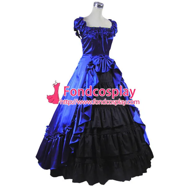 Gothic Lolita Punk Medieval Gown Blue And Black Ball Long Evening Dress Jacket Tailor-Made[CK1411]