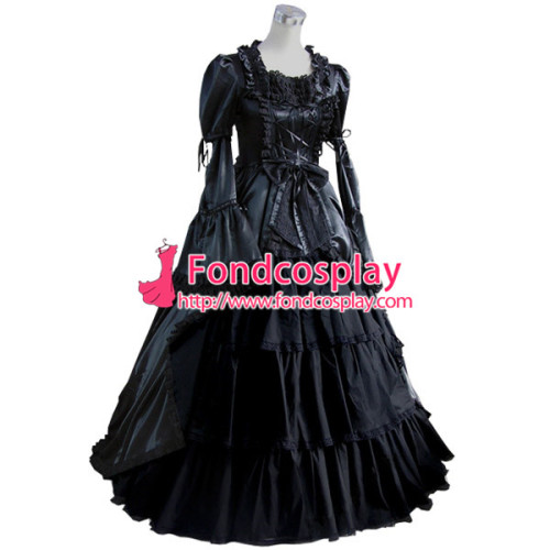Gothic Lolita Punk Medieval Gown Black Ball Long Evening Dress Jacket Tailor-Made[CK1407]