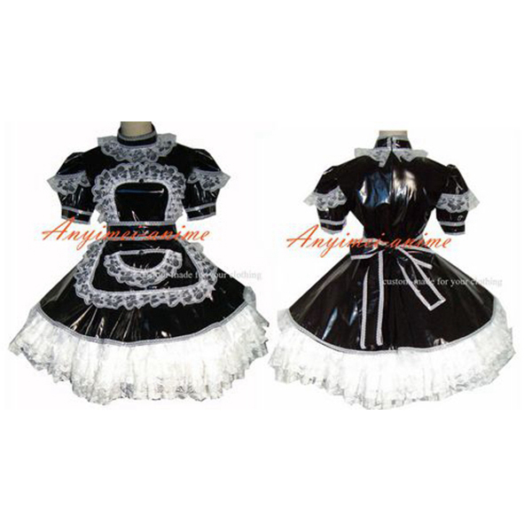 Black PVC lockable Sissy Maid Dress cosplay costume Tailor-made 