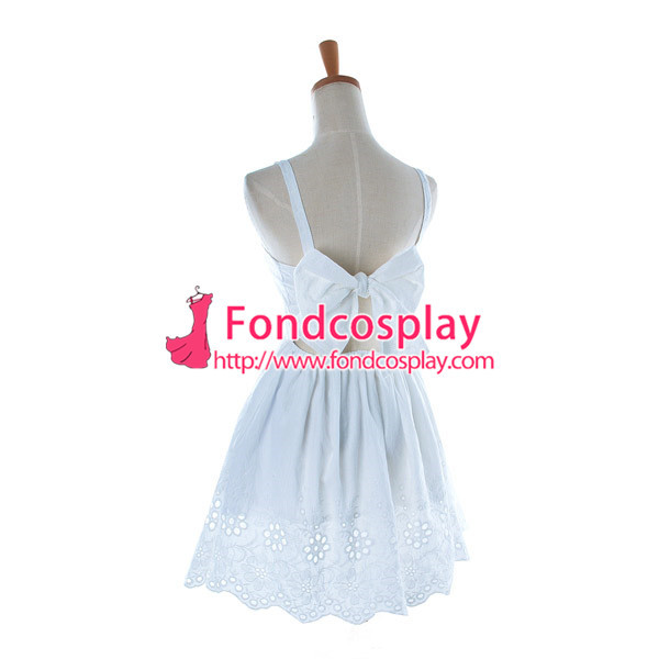 Lovely Lolita Cotton White Backless Dress Cosplay Costume Tailor-Made[G940]