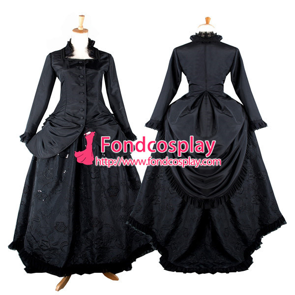 Black 3/4 Sleeve Gothic Punk Dress Medieval Victorian Gown Ball Cosplay Costume Custom-Made[G531]
