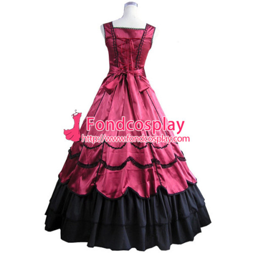 Gothic Lolita Punk Medieval Gown Dark Red Ball Long Evening Dress Jacket Tailor-Made[CK1409]