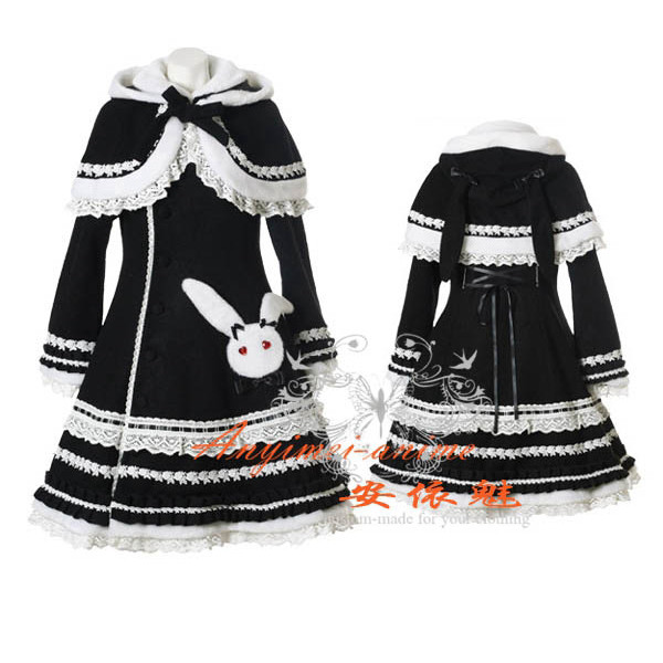 Gothic Lolita Punk Black Wool Coat With Cape Cosplay Costume Tailor-Made[CK882]