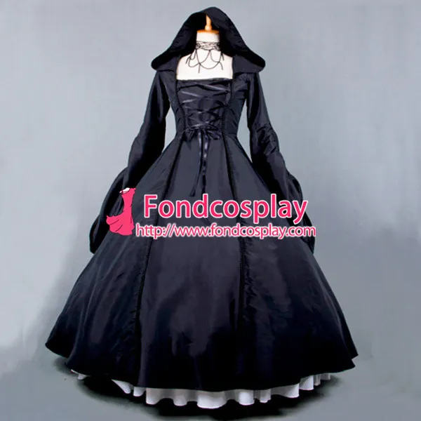Victorian Rococo Medieval Gown Ball Dress Gothic Black Tafetta Cosplay Costume Tailor-Made[G777]
