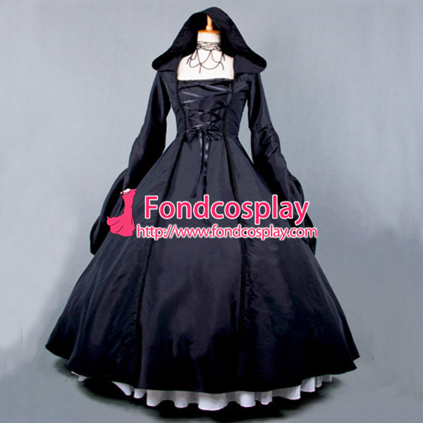Victorian Rococo Medieval Gown Ball Dress Gothic Black Tafetta Cosplay Costume Tailor-Made[G777]