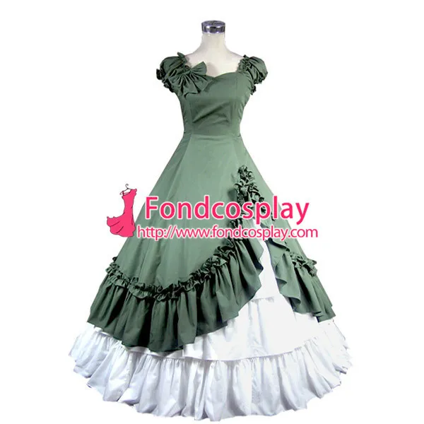 Gothic Lolita Punk Medieval Gown Green And White Ball Long Evening Dress Jacket Tailor-Made[CK1386]