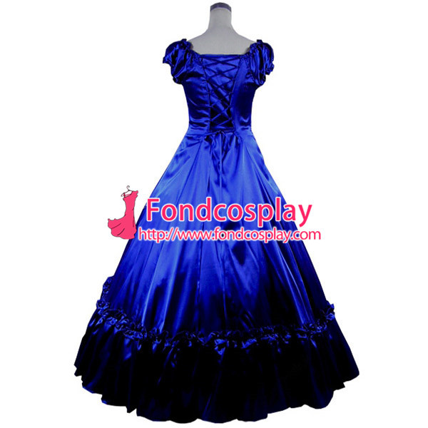 Gothic Lolita Punk Medieval Gown Blue And Black Ball Long Evening Dress Jacket Tailor-Made[CK1411]