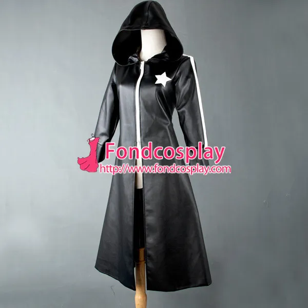 Faux Leather Black Rock Shooter Coat Jacket Cosplay Costume Tailor-Made[G767]