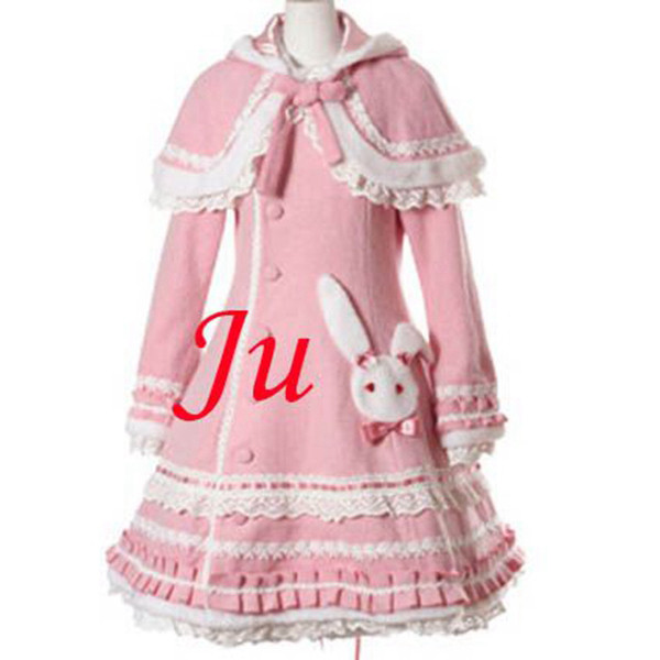 Gothic Lolita Punk Pink Wool Coat With Cape Cosplay Costume Tailor-Made[CK876]