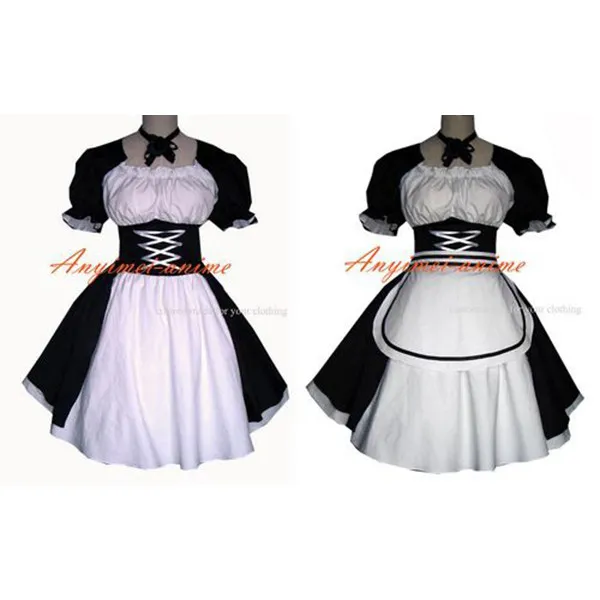 fondcosplay adult sexy cross dressing sissy maid short Sexy black white Cotton dress Uniform cosplay costume CD/TV[G338]