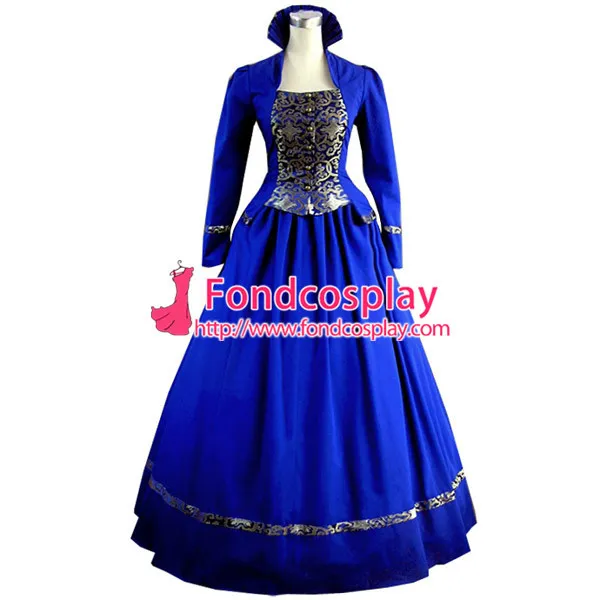 Gothic Lolita Punk Medieval Gown Bule Ball Long Evening Dress Jacket Tailor-Made[CK1363]
