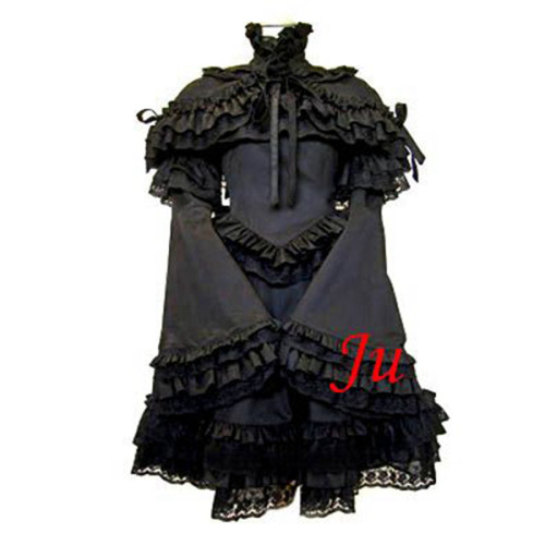 Gothic Lolita Punk Fashion Dress Black Cotton Dress And Cape Outfit Cosplay Costume Tailor-Made[CK131]