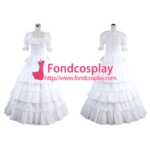 Medieval Renaissance Gown Lolita Dress White Cotton Ball Long Dress Cosplay Costume Custom-Made[CK1397]