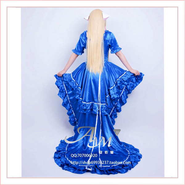 Chobits Chii Blue Satin Dress Cosplay Costume Tailor-Made[G518]