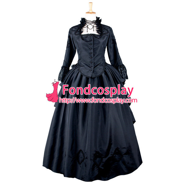Dark Blue Gothic Punk Medieval Victorian Period Gown Evening Ball Dress Cosplay Costume Custom-Made[G503]