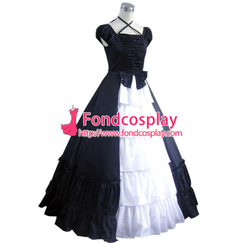 Gothic Lolita Punk Medieval Gown Black And White Ball Long Evening Dress Jacket Tailor-Made[CK1393]