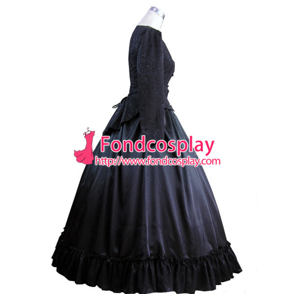 Gothic Lolita Punk Medieval Gown Black Ball Long Evening Dress Jacket Tailor-Made[CK1387]