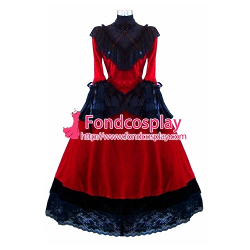 J-Rock Red Velvet Dress Gothic Punk Tailor-Made[G1618]