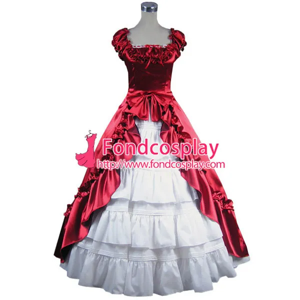 Gothic Lolita Punk Medieval Gown Red And White Ball Long Evening Dress Jacket Tailor-Made[CK1410]