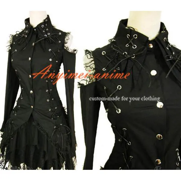 Gothic Lolita Punk Fashion Shirt Dress Black Cotton Jacket Cosplay Costume Tailor-Made[CK443]