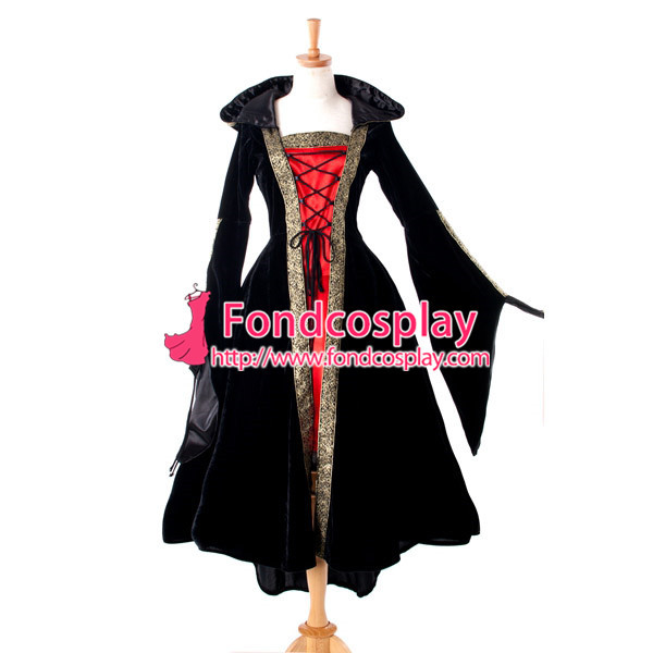 High Quailty Medieval Renaissance Gown Victorian Rococo Gown Black And Red Ball Miko Velvet Dress Custom-Made[G925]