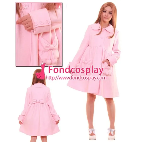 Women Gothic Lolita Punk Sweet Fashion Pink Wool Coat Jacket Tailor-Made[CK1341]
