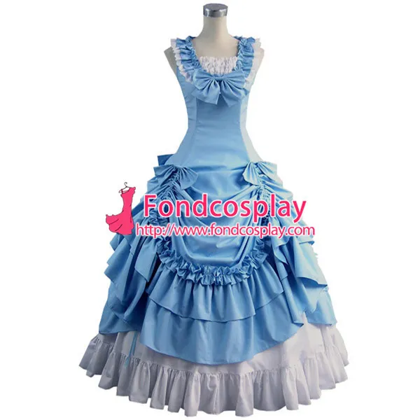 Gothic Lolita Punk Medieval Gown Light Blue And Black Ball Long Evening Dress Jacket Tailor-Made[CK1413]