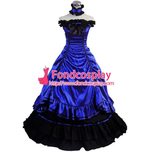 Gothic Lolita Punk Medieval Gown Blue Long Evening Dress Jacket Tailor-Made[CK1422]