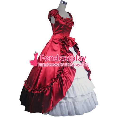 Gothic Lolita Punk Medieval Gown Red And White Ball Long Evening Dress Jacket Tailor-Made[CK1410]