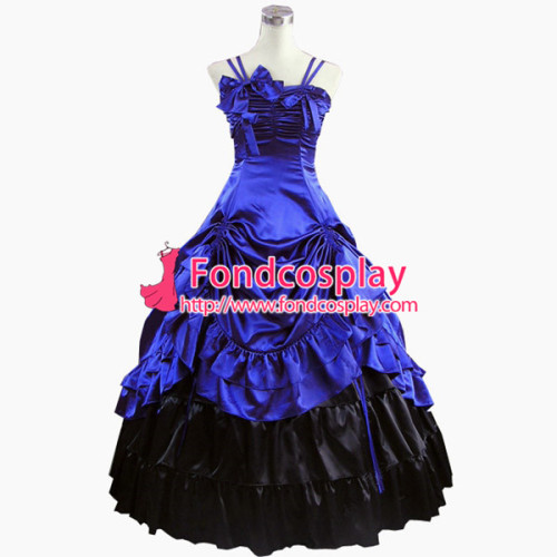 Gothic Lolita Punk Medieval Gown Blue And Black Ball Long Evening Dress Jacket Tailor-Made[CK1380]