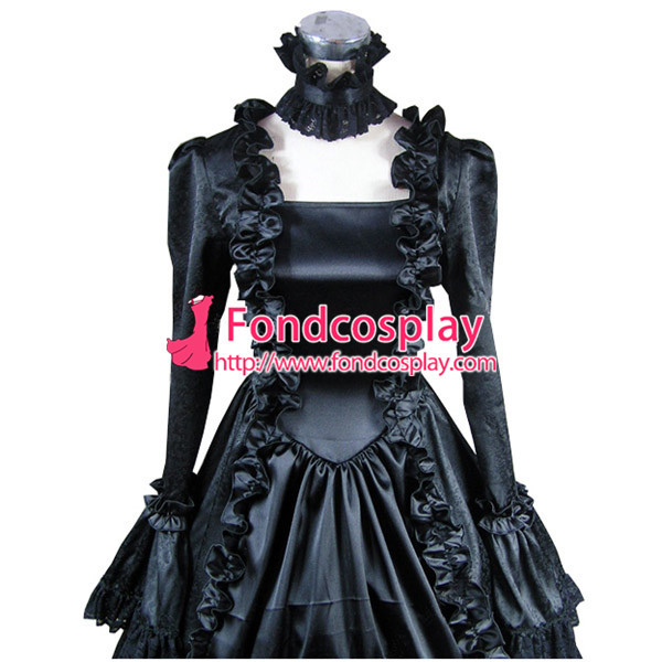 Gothic Lolita Punk Medieval Gown Black Ball Long Evening Dress Jacket Tailor-Made[CK1389]
