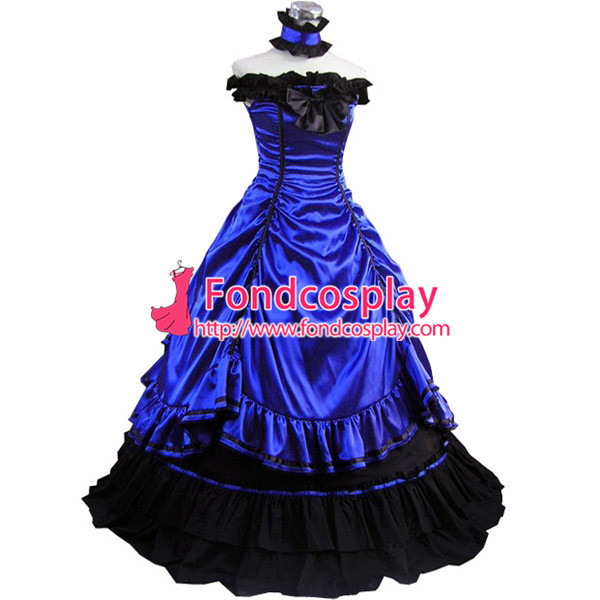 Gothic Lolita Punk Medieval Gown Blue Long Evening Dress Jacket Tailor-Made[CK1422]