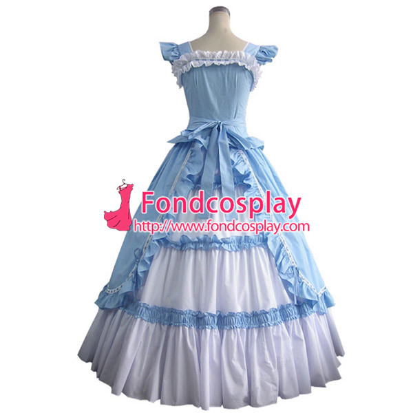 Gothic Lolita Punk Medieval Gown Black And Blue Long Evening Dress Jacket Tailor-Made[CK1419]