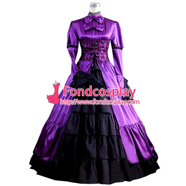 Gothic Lolita Punk Medieval Gown Grape And Black Ball Long Evening Dress Jacket Tailor-Made[CK1375]
