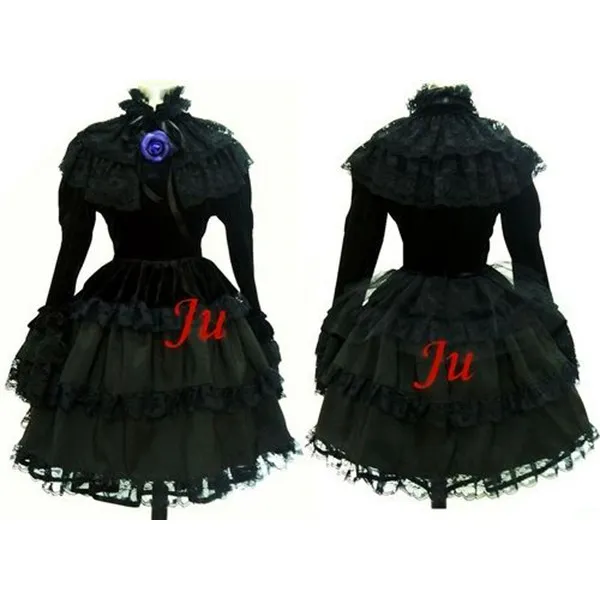 Gothic Lolita Japan J-Rock Black Velvet Dress Cosplay Costume Tailor-Made[CK171]
