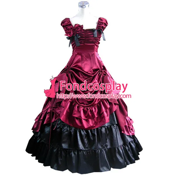 Gothic Lolita Punk Medieval Gown Crimson And Black Ball Long Evening Dress Jacket Tailor-Made[CK1376]