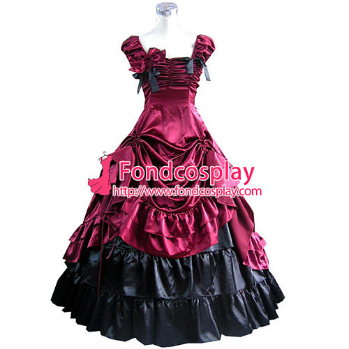Gothic Lolita Punk Medieval Gown Crimson And Black Ball Long Evening Dress Jacket Tailor-Made[CK1376]