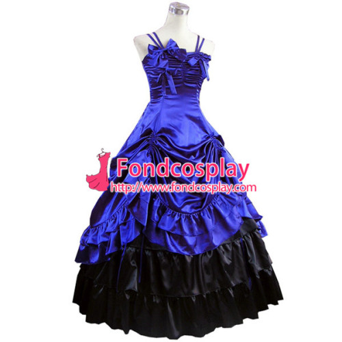 Gothic Lolita Punk Medieval Gown Blue And Black Ball Long Evening Dress Jacket Tailor-Made[CK1380]